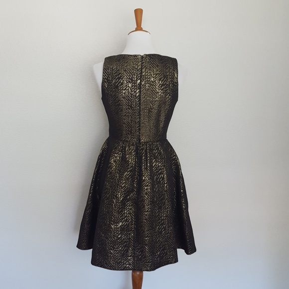 SOLD. Zara Basics Jacquard Gold Sleeveless Dress - Picture 3 of 5